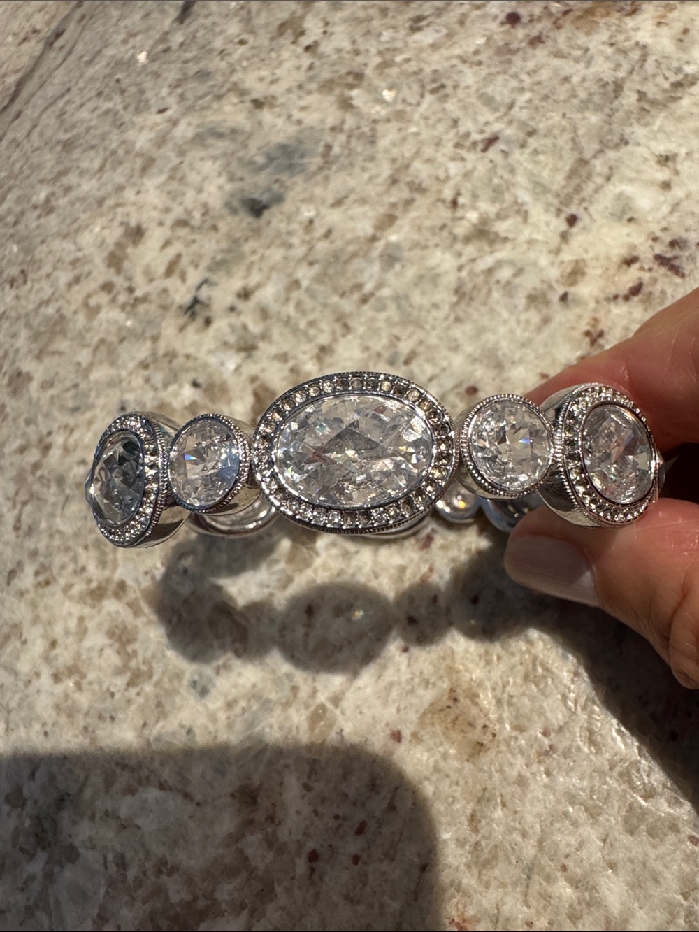 Nadir Crystal and Cubic Zirconia Hinged Bangle Bracelet